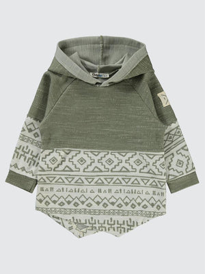 Civil Boys Etnik Desenli Kapşonlu 2-5 Yaş Sweatshirt - Haki