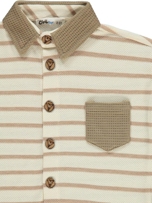 Civil Boys Çizgili Düğmeli Cepli 2-5 Yaş Gömlek - Kahverengi