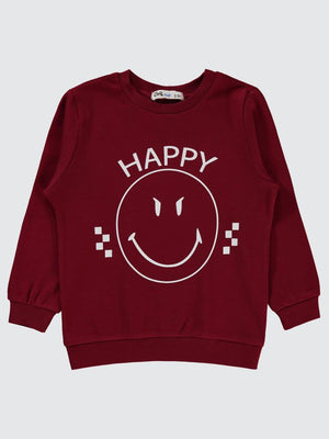 Civil Boys Happy Gülen Yüz Baskılı 2-5 Yaş Sweatshirt - Bordo