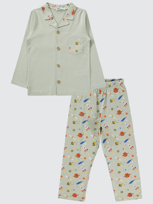 Civil Boys Gezegenler Baskılı Yakalı 6-9 Yaş Pijama Takımı - Gri