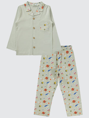 Civil Boys Gezegenler Baskılı Yakalı 6-9 Yaş Pijama Takımı - Gri