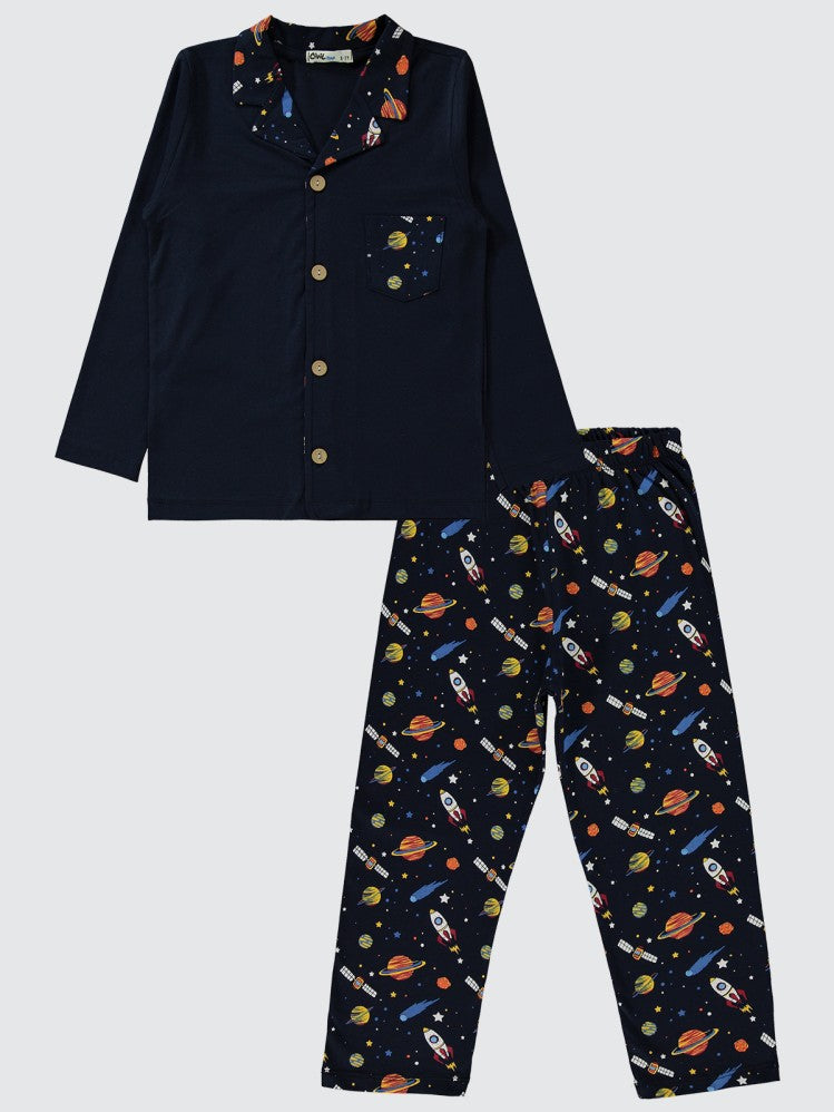 Civil Boys Gezegenler Baskılı Yakalı 6-9 Yaş Pijama Takımı - Lacivert