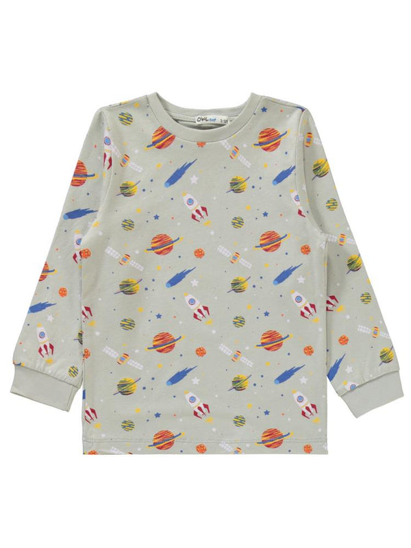 Civil Boys Gezegen Baskılı 2-5 Yaş Pijama Takımı - Gri