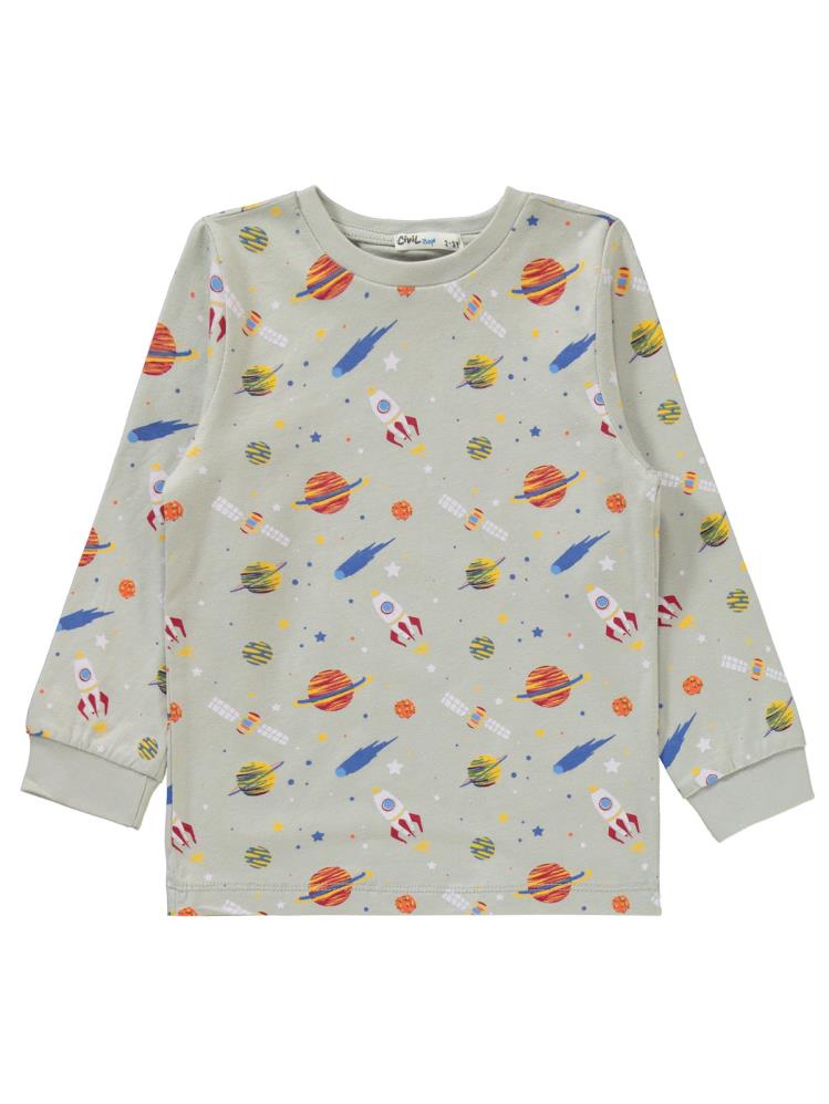 Civil Boys Gezegen Baskılı 2-5 Yaş Pijama Takımı - Gri