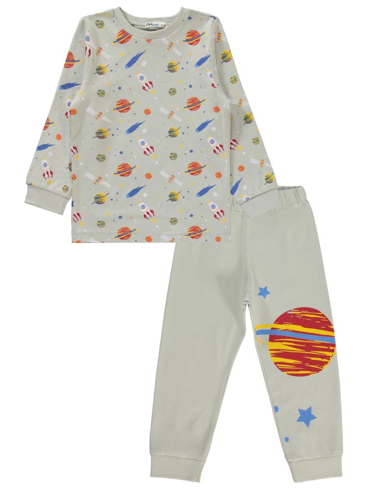 Civil Boys Gezegen Baskılı 2-5 Yaş Pijama Takımı - Gri