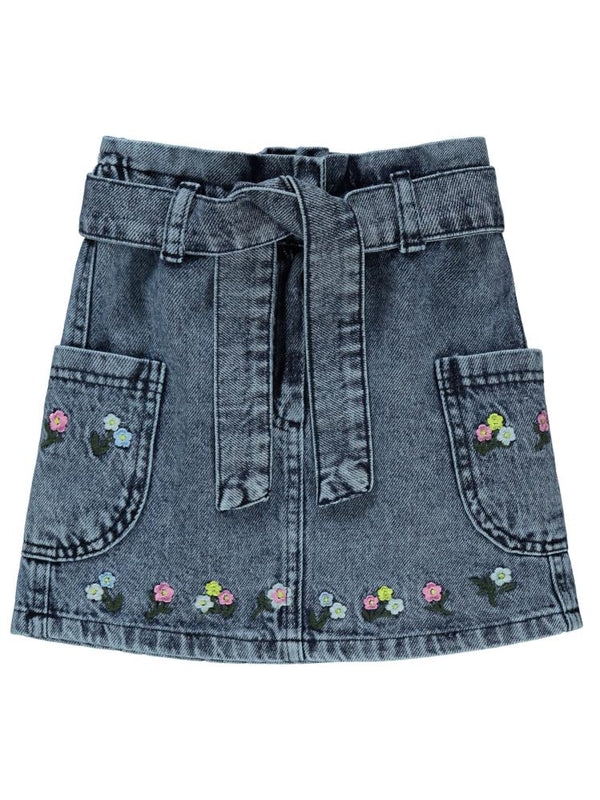 Civil Girls Çiçek Nakışlı Kot 2-5 Yaş Etek - Mavi