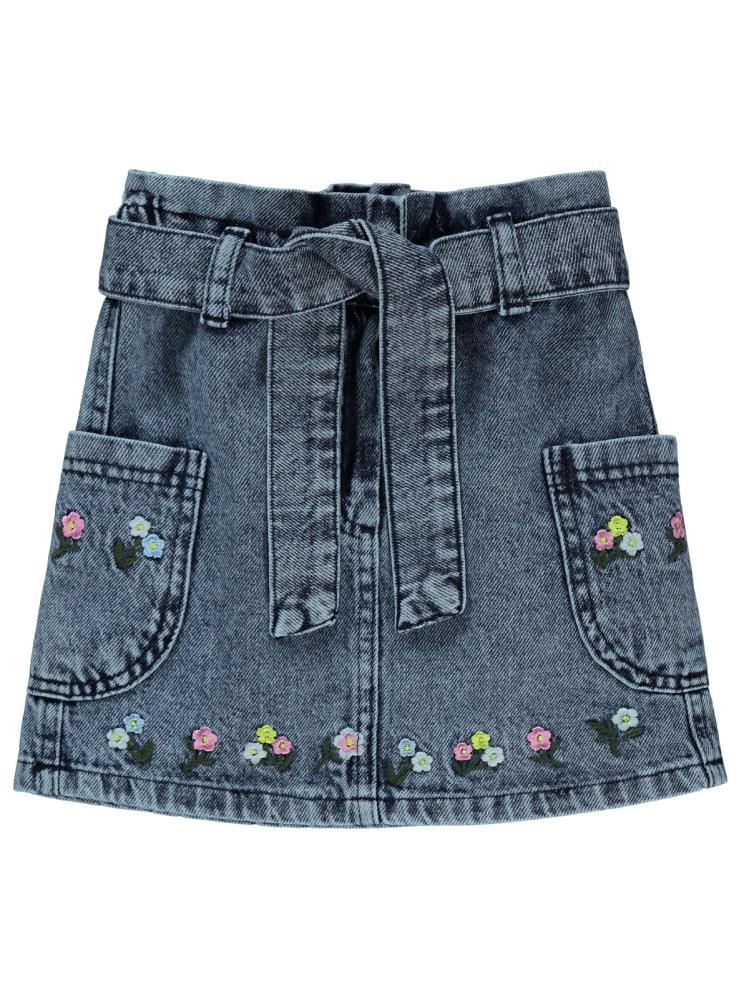 Civil Girls Çiçek Nakışlı Kot 2-5 Yaş Etek - Mavi