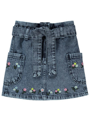 Civil Girls Çiçek Nakışlı Kot 2-5 Yaş Etek - Mavi