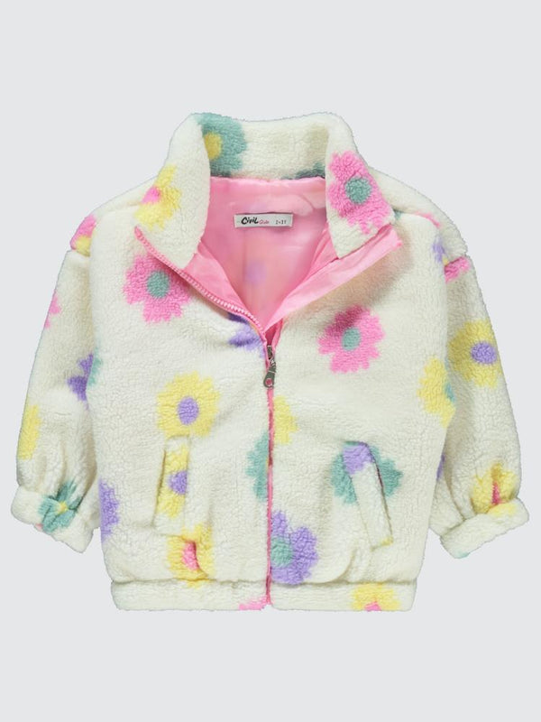 Civil Girls Papatya Desenli 2-5 Yaş Hırka - Ekru