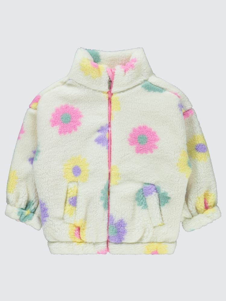 Civil Girls Papatya Desenli 2-5 Yaş Hırka - Ekru