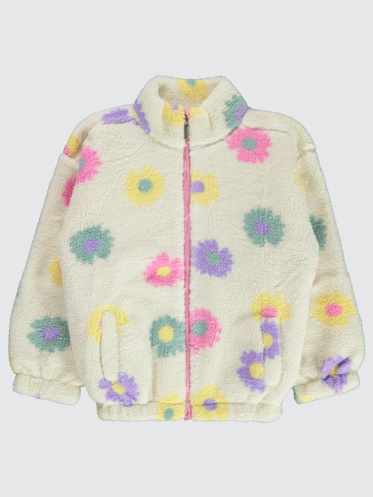 Civil Girls Papatya Desenli 6-9 Yaş Hırka - Ekru