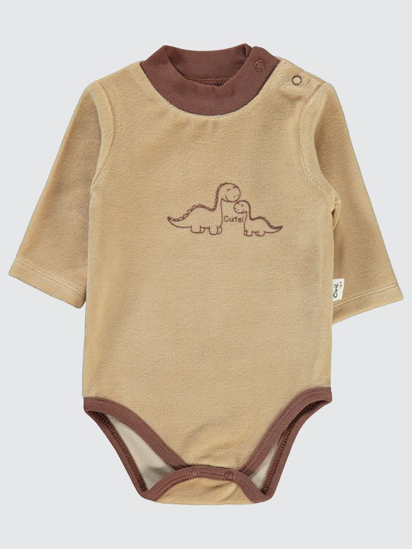 Civil Baby Dinozor Baskılı Boğazlı 1-18 Ay Çıtçıtlı Badi - Kahverengi