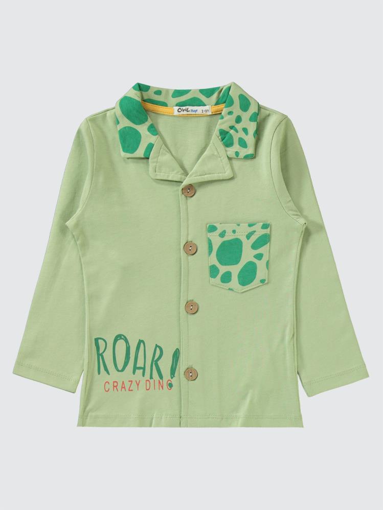 Civil Boys Dinozor Desen Cepli 2-5 Yaş Pijama Takımı - Haki
