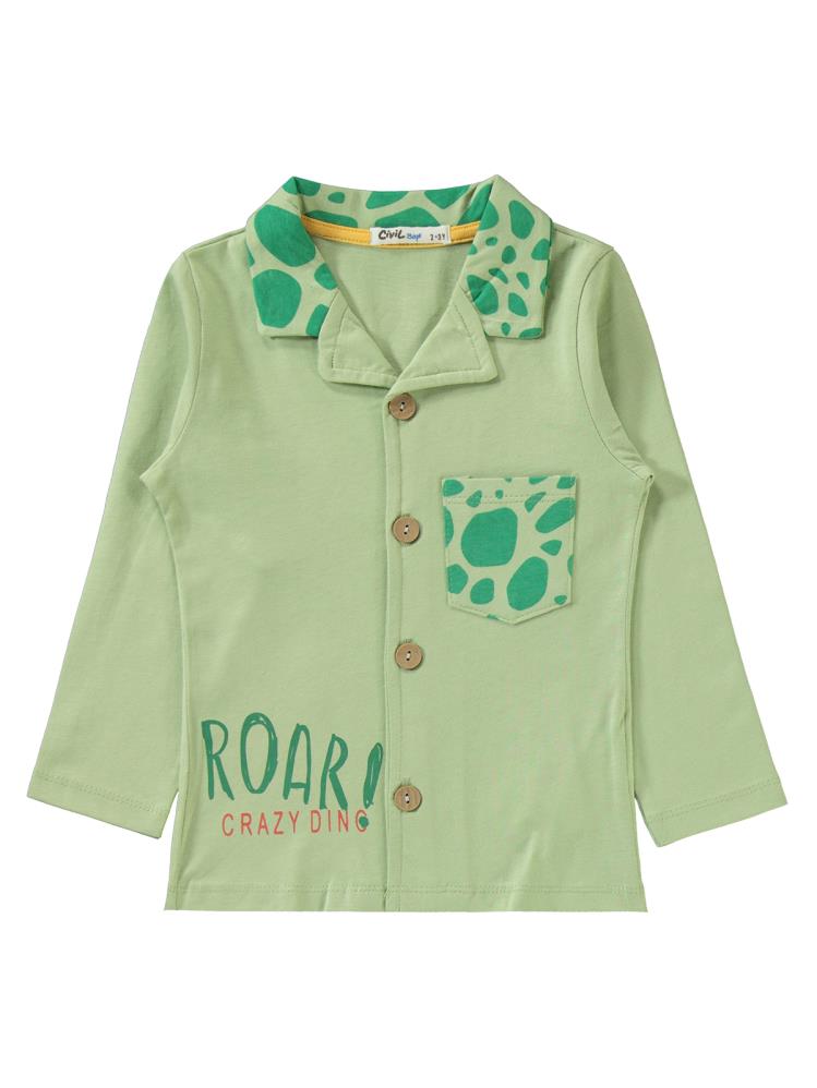 Civil Boys Dinozor Desen Cepli 2-5 Yaş Pijama Takımı - Haki