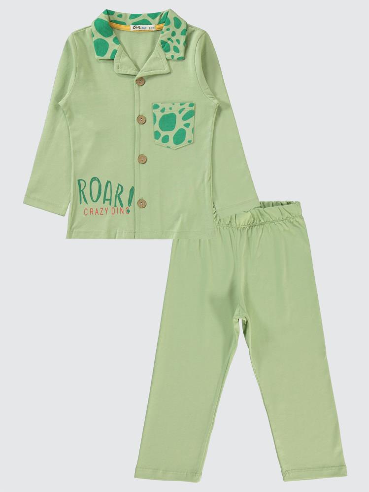 Civil Boys Dinozor Desen Cepli 2-5 Yaş Pijama Takımı - Haki