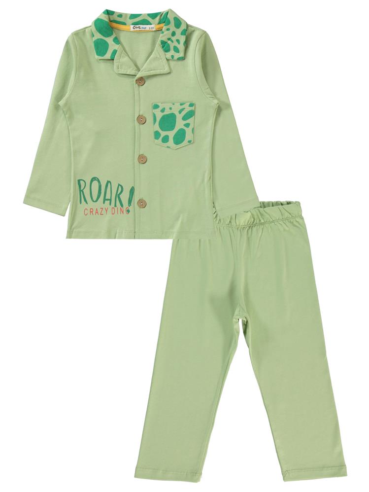 Civil Boys Dinozor Desen Cepli 2-5 Yaş Pijama Takımı - Haki