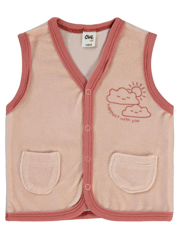 Civil Baby Bulut Baskılı Cepli 6-18 Ay Yelek - Pudra