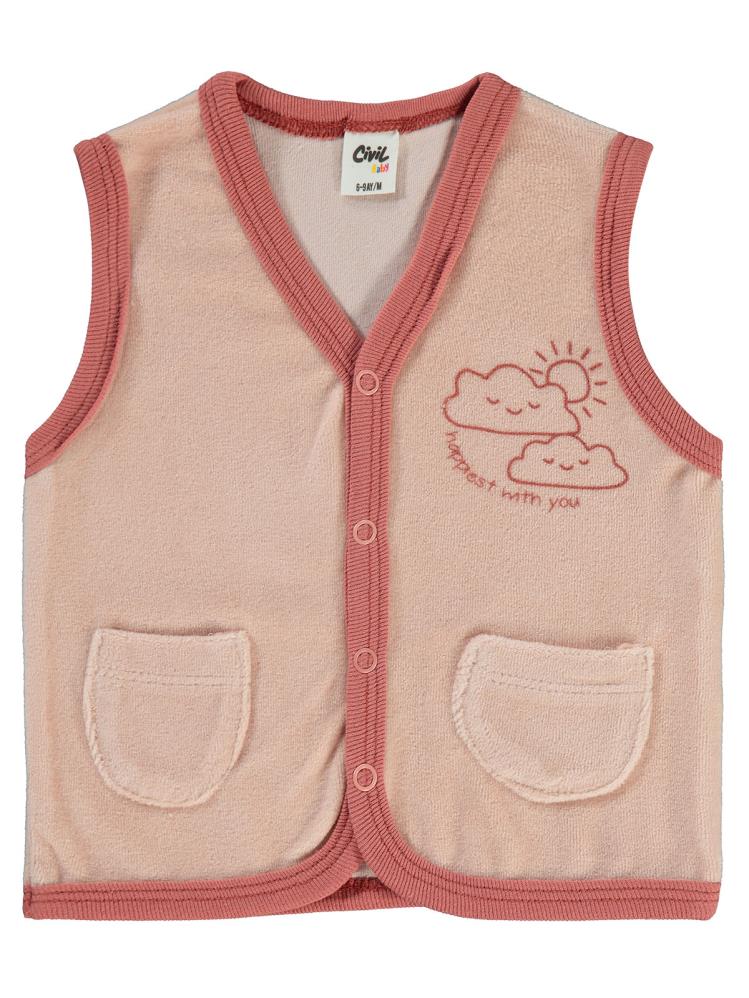 Civil Baby Bulut Baskılı Cepli 6-18 Ay Yelek - Pudra
