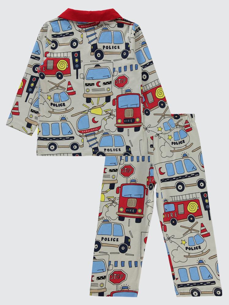 Civil Boys Araçlar Baskılı Yakalı 2-5 Yaş Pijama Takımı - Kırmızı