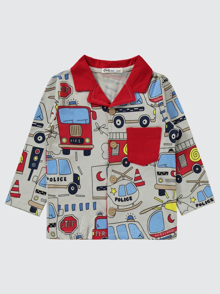 Civil Boys Araçlar Baskılı Yakalı 2-5 Yaş Pijama Takımı - Kırmızı