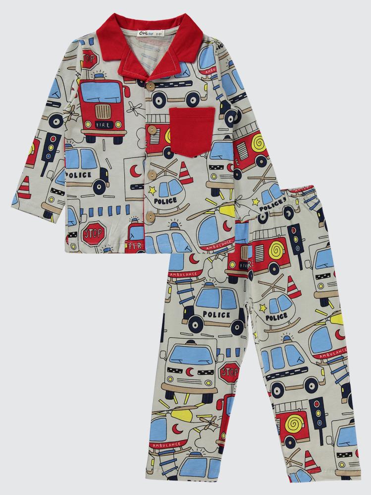 Civil Boys Araçlar Baskılı Yakalı 2-5 Yaş Pijama Takımı - Kırmızı