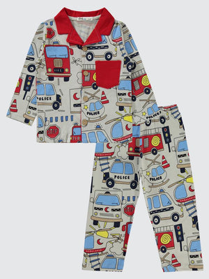 Civil Boys Araçlar Baskılı Yakalı 2-5 Yaş Pijama Takımı - Kırmızı