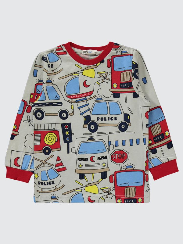 Civil Boys Araçlar Baskılı 2-5 Yaş Pijama Takımı - Kırmızı