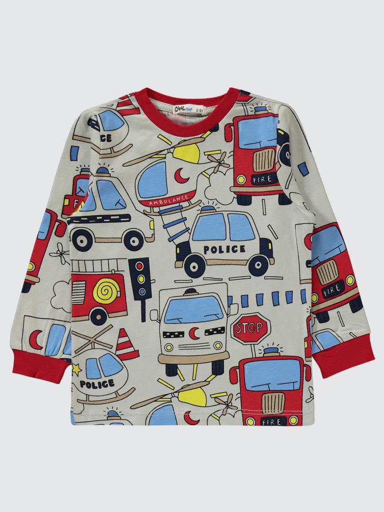 Civil Boys Araçlar Baskılı 2-5 Yaş Pijama Takımı - Kırmızı