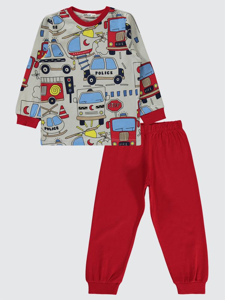 Civil Boys Araçlar Baskılı 2-5 Yaş Pijama Takımı - Kırmızı