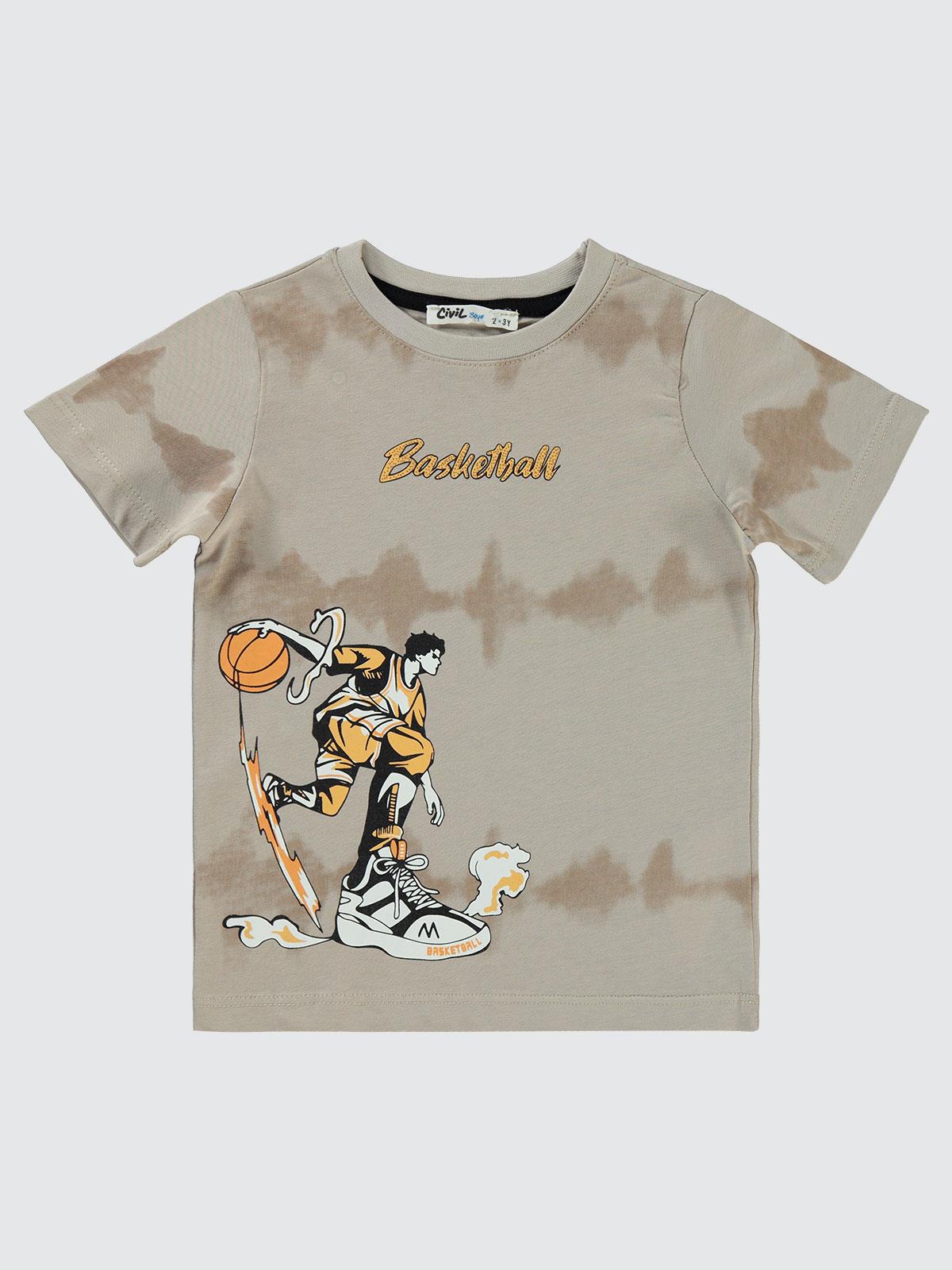 Civil Boys Basketball Baskılı 2-5 Yaş Tişört - Bej