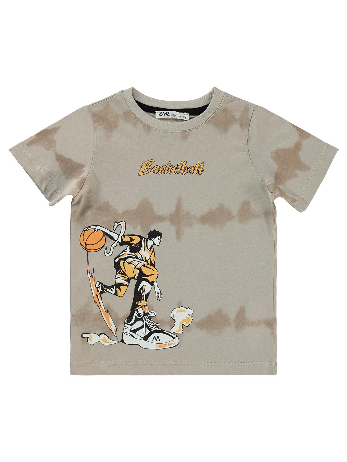 Civil Boys Basketball Baskılı 2-5 Yaş Tişört - Bej