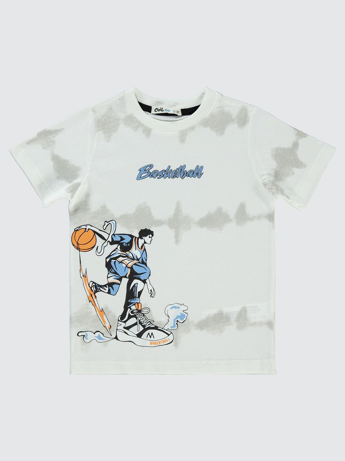 Civil Boys Basketball Baskılı 2-5 Yaş Tişört - Ekru