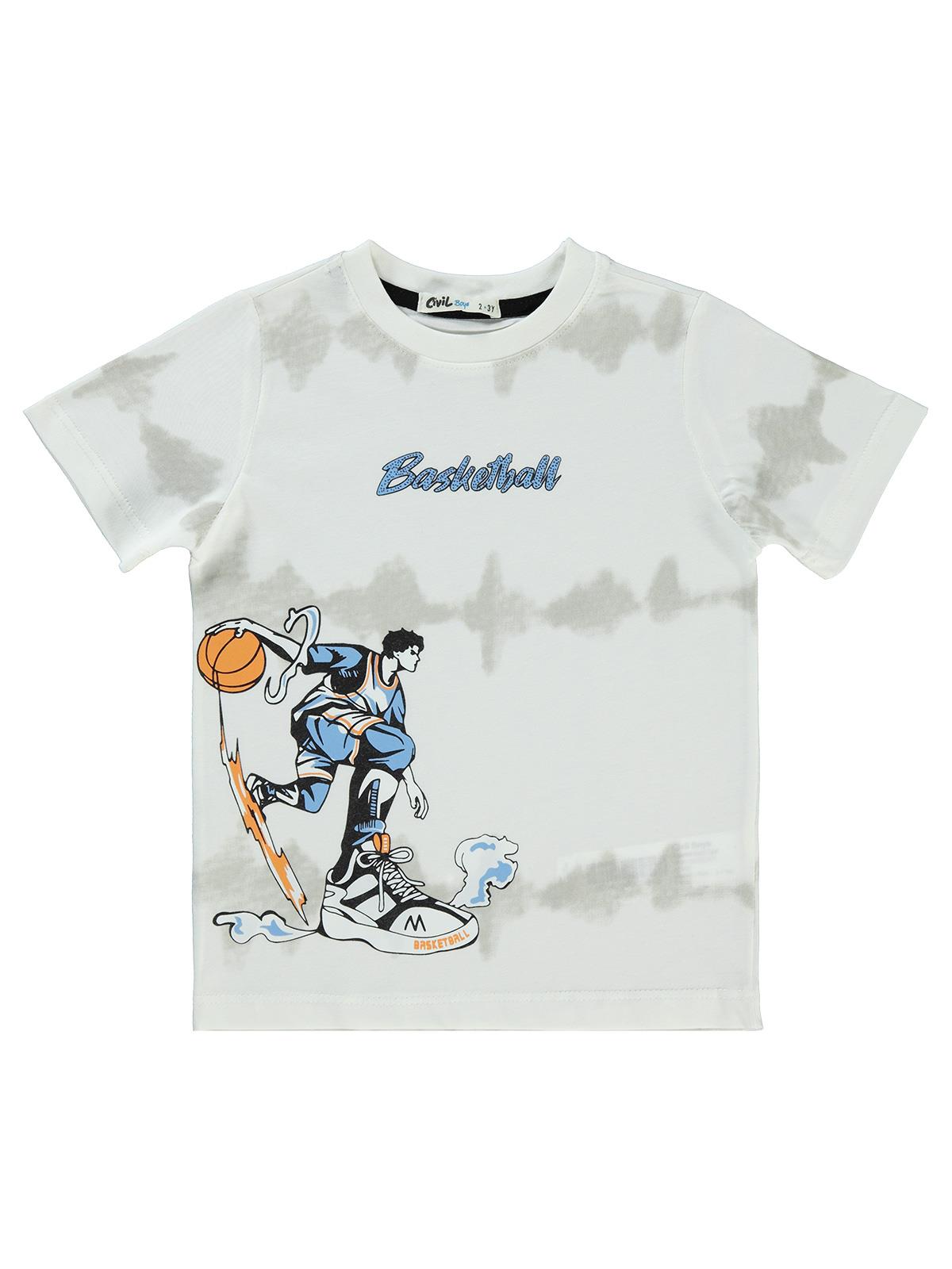 Civil Boys Basketball Baskılı 2-5 Yaş Tişört - Ekru