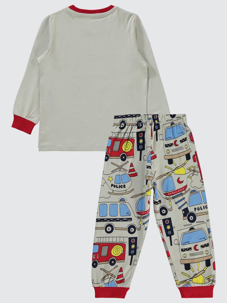 Civil Boys Fire İtfaiye Baskılı 2-5 Yaş Pijama Takımı - Kırmızı