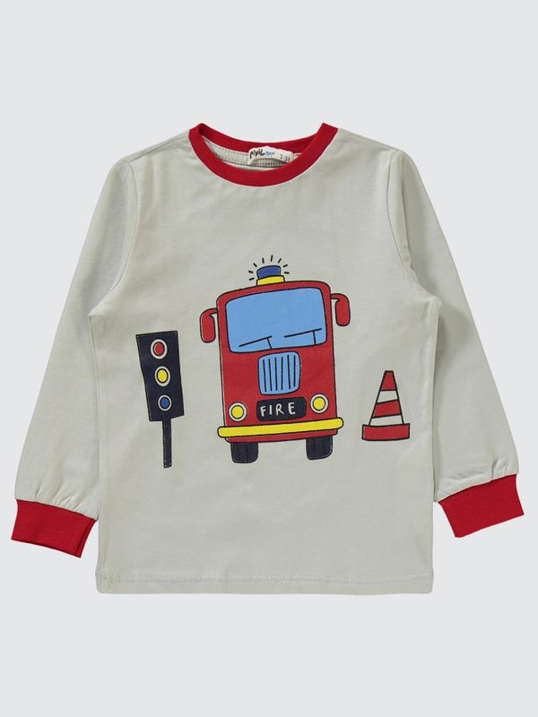 Civil Boys Fire İtfaiye Baskılı 2-5 Yaş Pijama Takımı - Kırmızı