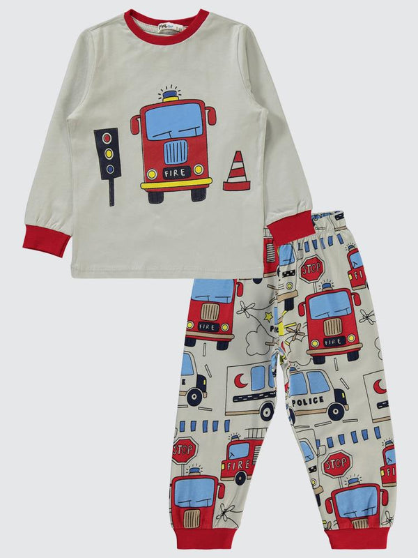 Civil Boys Fire İtfaiye Baskılı 2-5 Yaş Pijama Takımı - Kırmızı