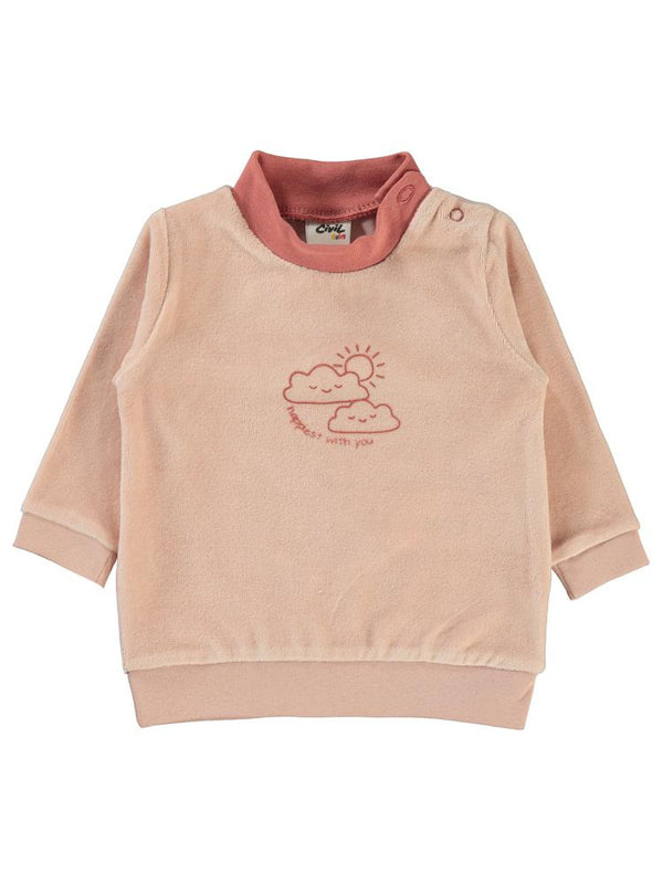 Civil Baby Bulut Baskılı Boğazlı 6-18 Ay Sweatshirt - Pudra