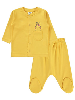 Civil Baby Tavşan Baskılı 1-6 Ay Pijama Takımı - Hardal