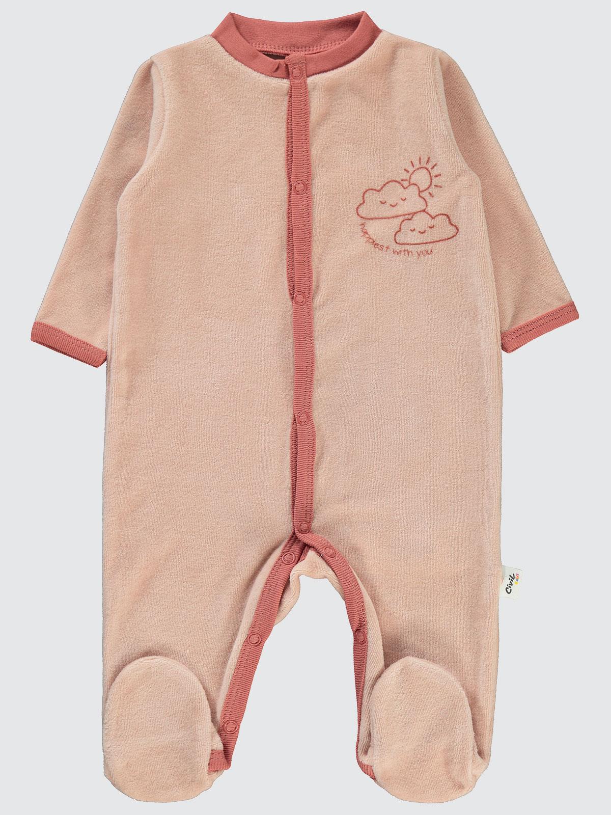 Civil Baby Bulut Baskılı Patikli 1-6 Ay Tulum - Pudra