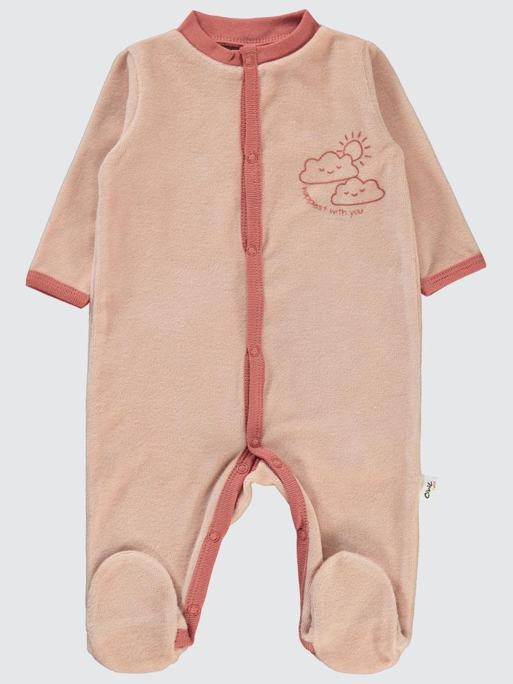 Civil Baby Bulut Baskılı Patikli 1-6 Ay Tulum - Pudra