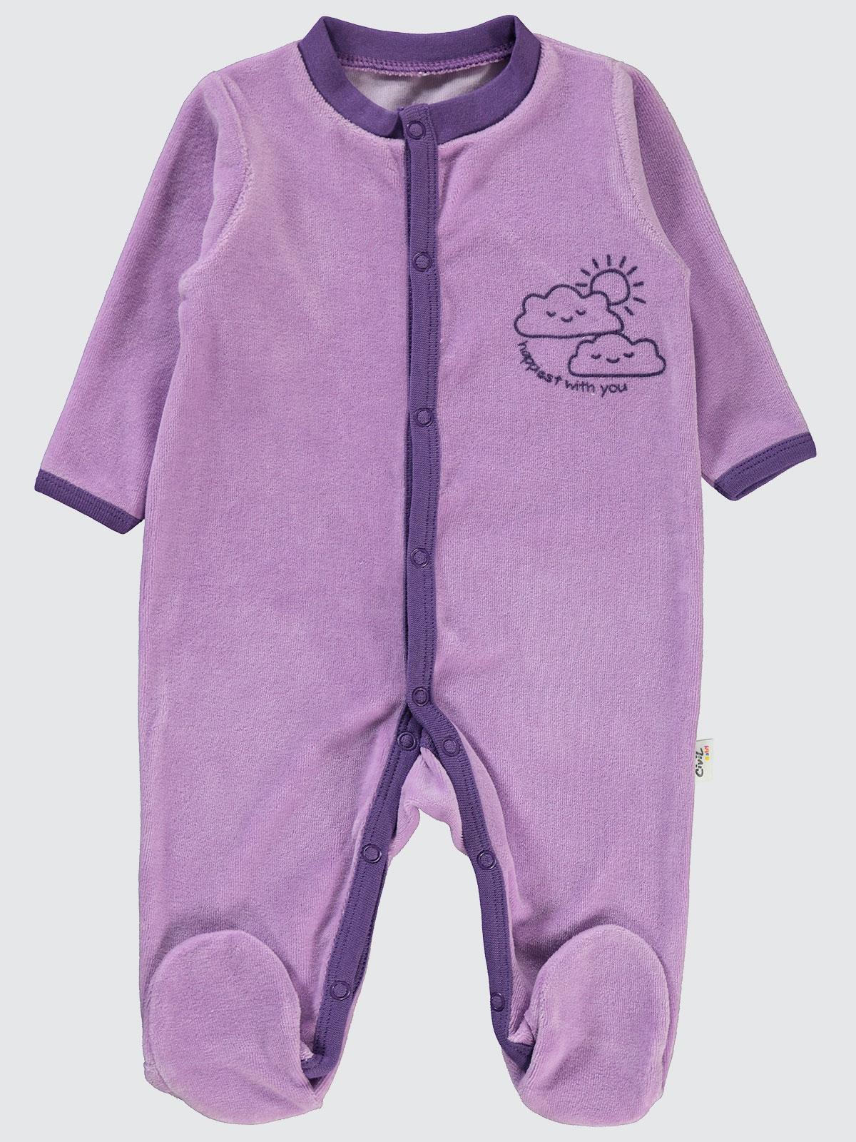 Civil Baby Bulut Baskılı Patikli 1-6 Ay Tulum - Lila
