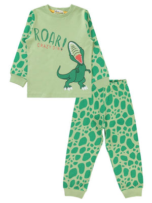 Civil Boys Roar Crazy Dino Baskılı 2-5 Yaş Pijama Takımı - Haki