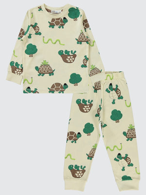Civil Boys Neşeli Kamplumbağa Baskılı 2-5 Yaş Pijama Takımı - Gri