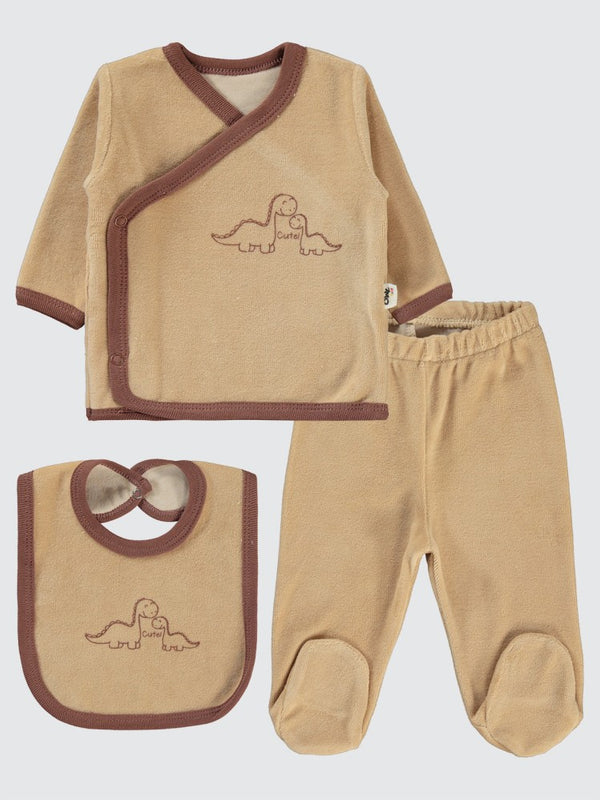 Civil Baby Dinozor Baskılı Zıbın Takımları - Kahverengi