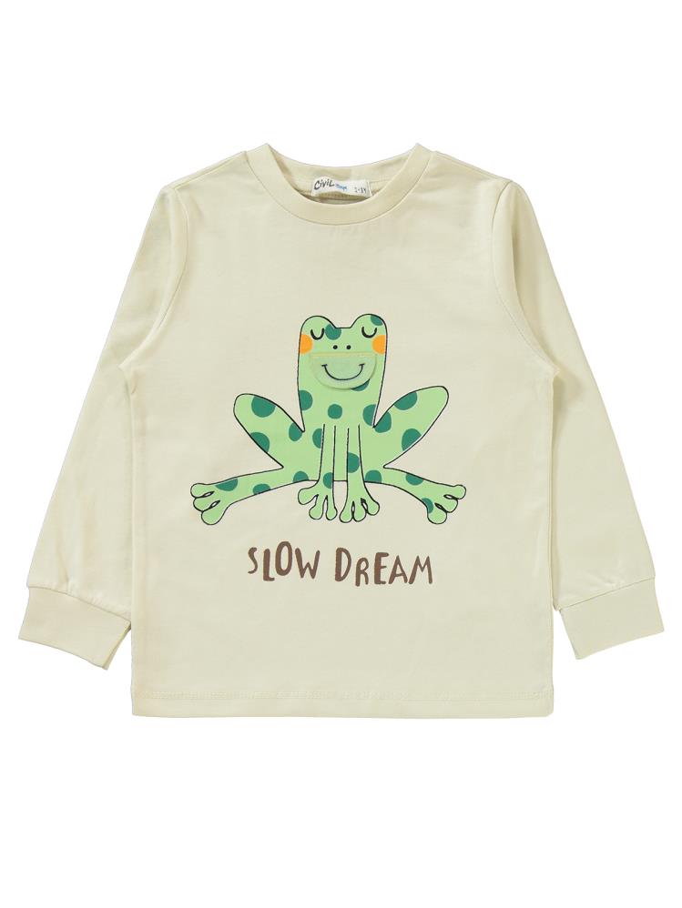 Civil Boys Slow Dream Kurbağa Baskılı 2-5 Yaş Pijama Takımı - Bej