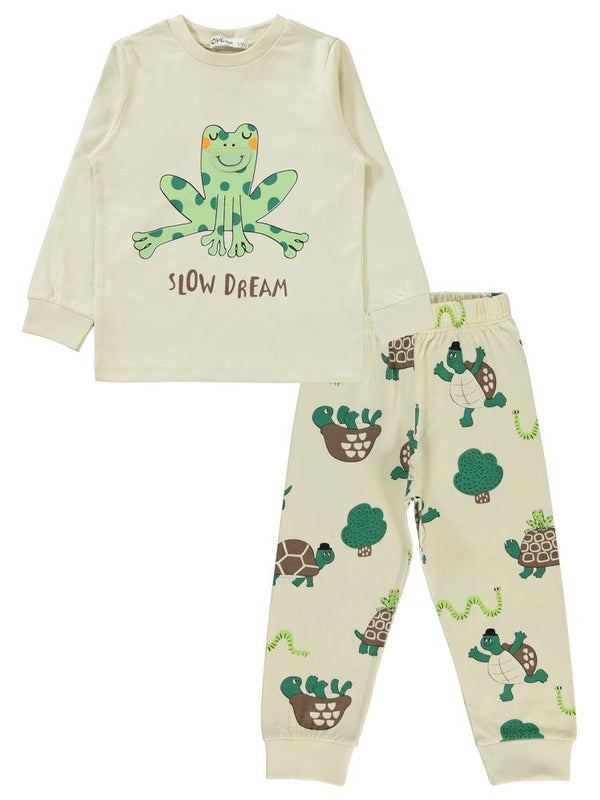 Civil Boys Slow Dream Kurbağa Baskılı 2-5 Yaş Pijama Takımı - Bej