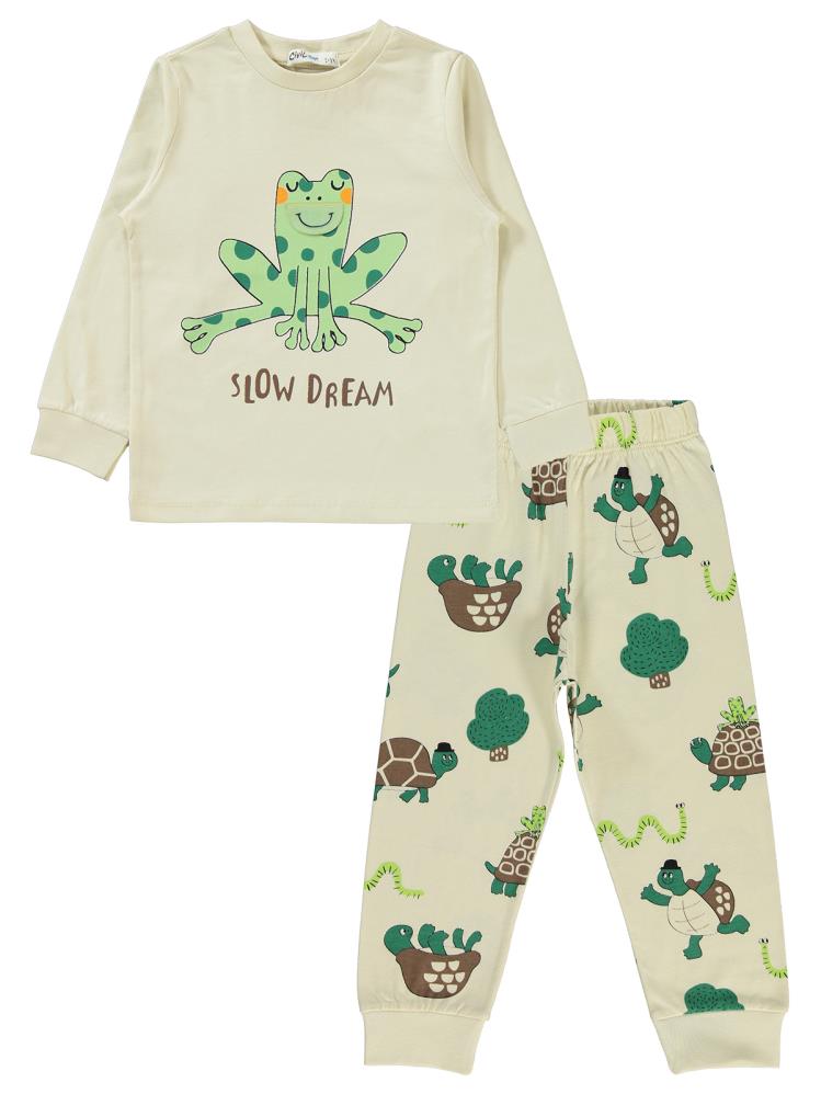 Civil Boys Slow Dream Kurbağa Baskılı 2-5 Yaş Pijama Takımı - Bej
