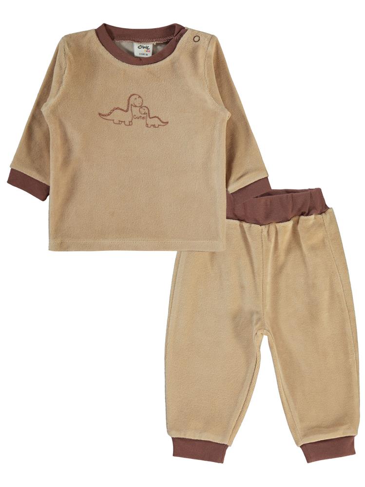 Civil Baby Dinozor Baskılı 6-18 Ay Takım - Kahverengi