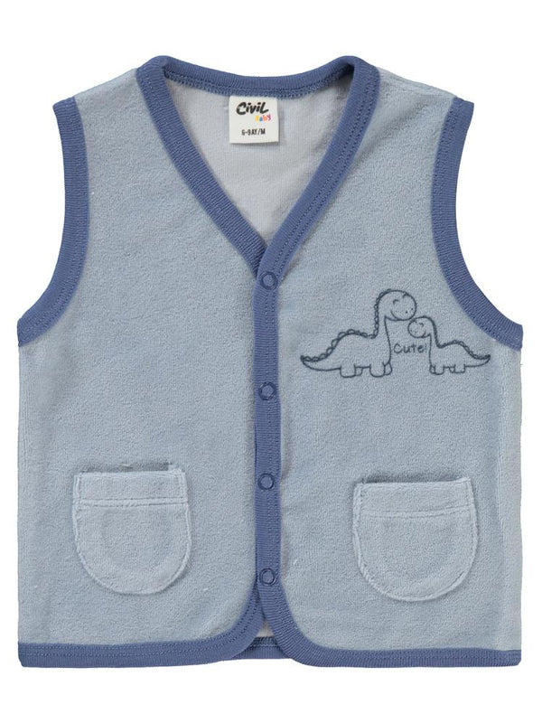 Civil Baby Dinozor Baskılı Cepli 6-18 Ay Yelek - Mavi