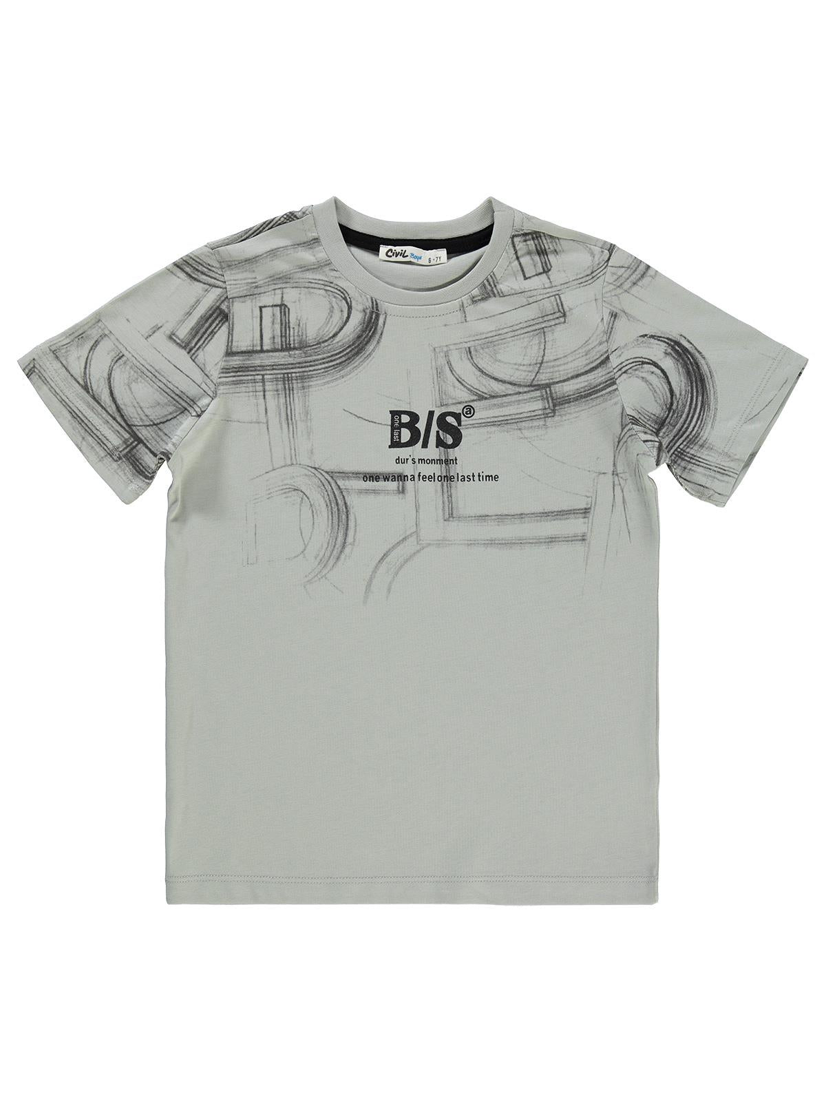 Civil Boys Bs Çizim Baskılı 10-13 Yaş Tişört - Gri